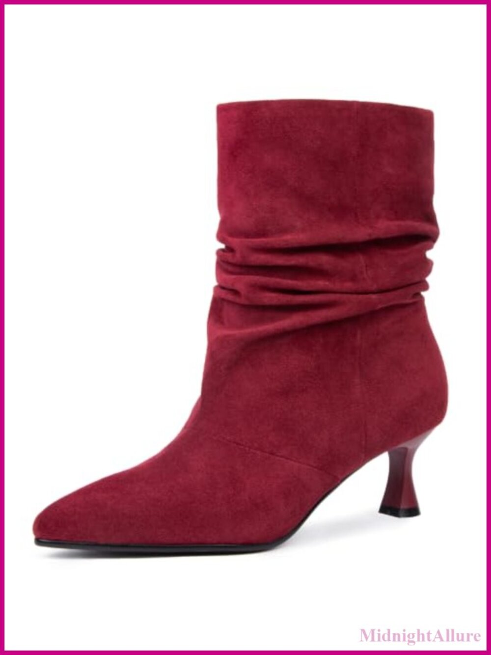 Suede Slouchy Ankle Boots Kitten Heel Pointed Toe Pull On Booties